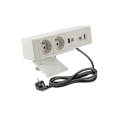 Nábytková zásuvka, 2x francouzská zásuvka, 1xUSB A, 1xUSB C. 1xRJ45,1xHDMI,, kabel 1,5m, b