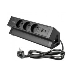 Nábytková zásuvka Basco, 3 x zásuvka s uzemněním, USB A+C, kabel 1,5 m, černá