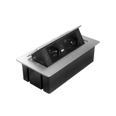 MULTISOFT nábytková zásuvka 2x zásuvka s uzemněním, USB A+C, RJ45, hliník