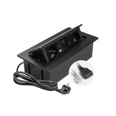MULTISOFT nábytková zásuvka 2x zásuvka se zemí, USB A+C, RJ45, HDMI,černá