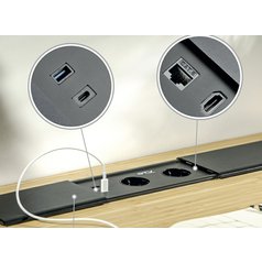 Zásuvkový blok zapuštěný PRESTINO - 2x230V, USB A/C, RJ45, HDMI, kabel 1,5m